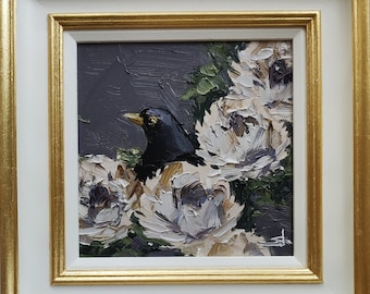 Black Bird Oil Painting | Framed Impressionist Wall Décor