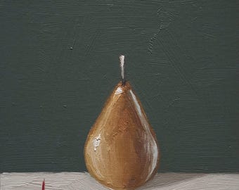 洋ナシの静物油絵 オリジナルのフルーツ絵画 洋ナシの静物画 アート