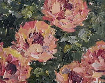 オリジナルバラ油絵：印象派の花のアートワーク（7x9） - Etsy 日本