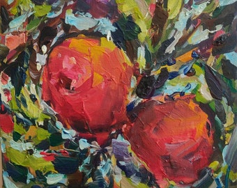Pintura al óleo de melocotonero / Decoración de cocina original