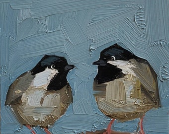 Coal Tit Birds Oil Painting | Impressionist Wall Decor