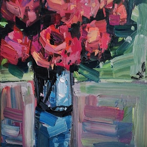 Pink Roses Oil Painting | Impressionist Décor