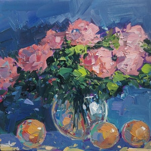 Pink Roses Oil Painting | Impressionist Kitchen Décor