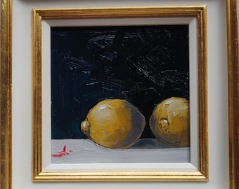 Pintura a óleo de limões | Decoração de cozinha emoldurada com natureza morta
