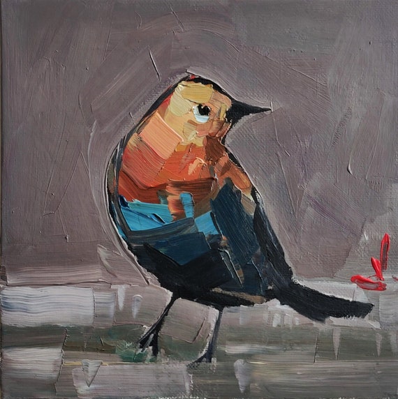 Orange Bird Oil Painting | Impressionist Décor - Etsy