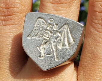 Anillo con sello de cera de amigo ángel demonio