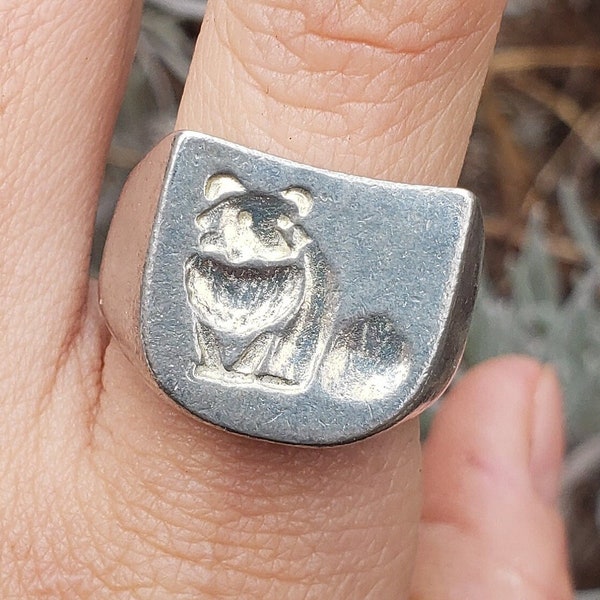 Raccoon wax seal signet ring