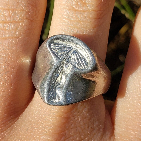 mushroom fairy wax seal signet ring