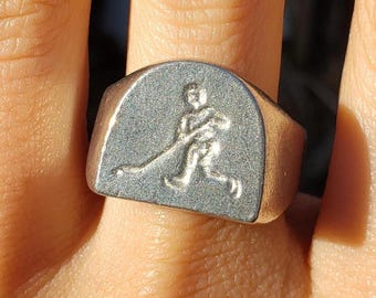 Hockey player wax seal signet ring