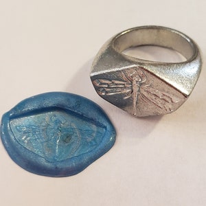 Dragonfly wax seal signet ring