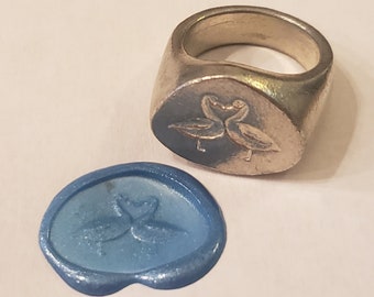 Kissing geese wax seal signet ring