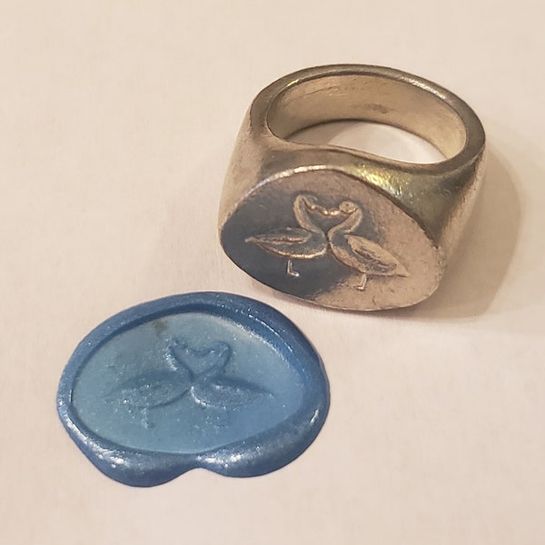 Kissing geese wax seal signet ring