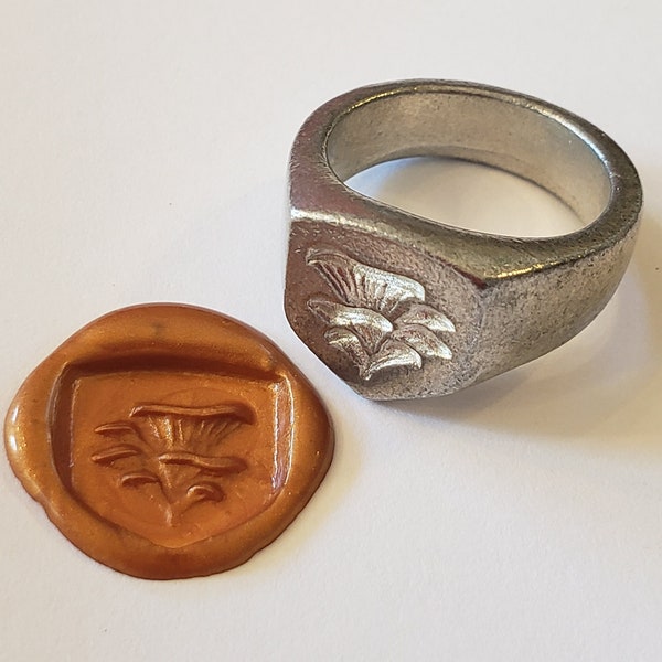 Oyster mushroom wax seal signet ring