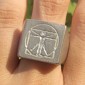 Vitruvian man wax seal signet ring