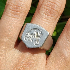 Bicycle bear wax seal signet ring