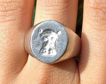 Hippo face wax seal signet ring