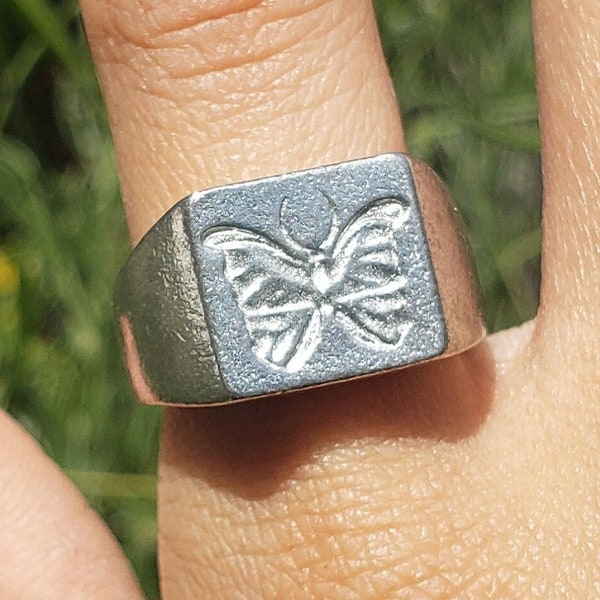 Blue morpho wax seal signet ring