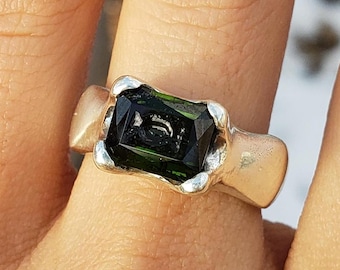 green tourmaline candy silver ring