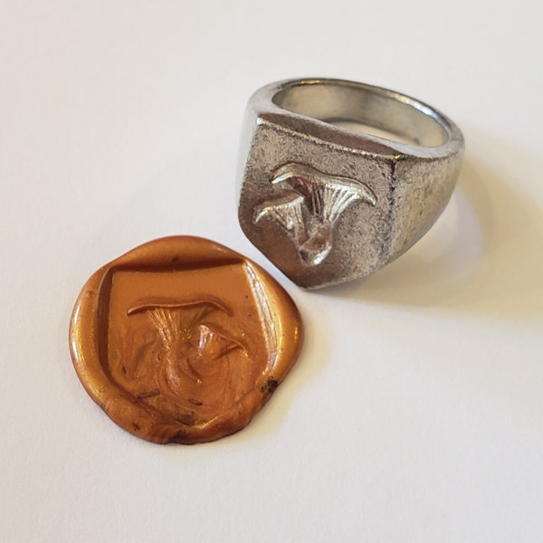 Chanterelle mushroom wax seal signet ring