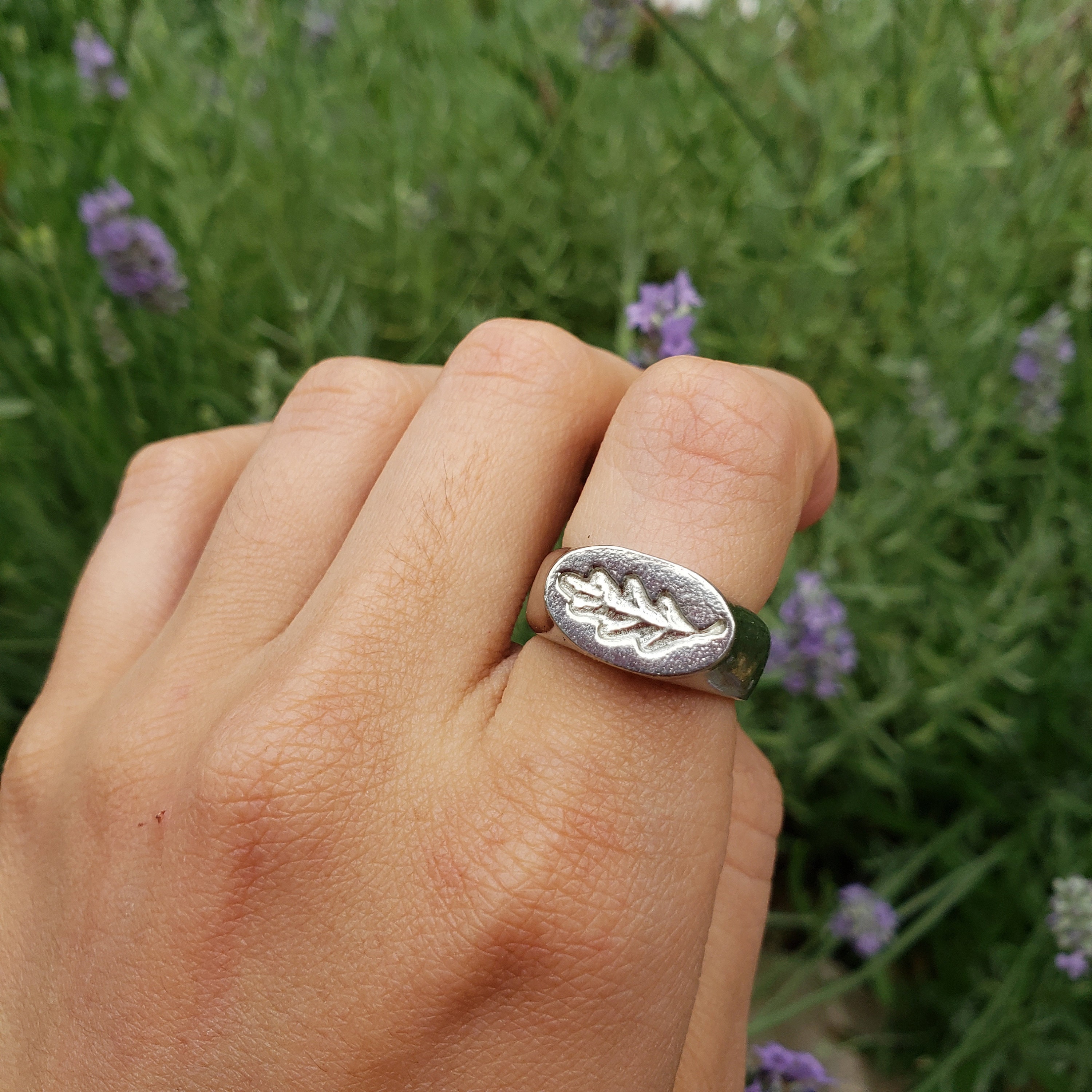 Oak leaf print wax seal signet ring