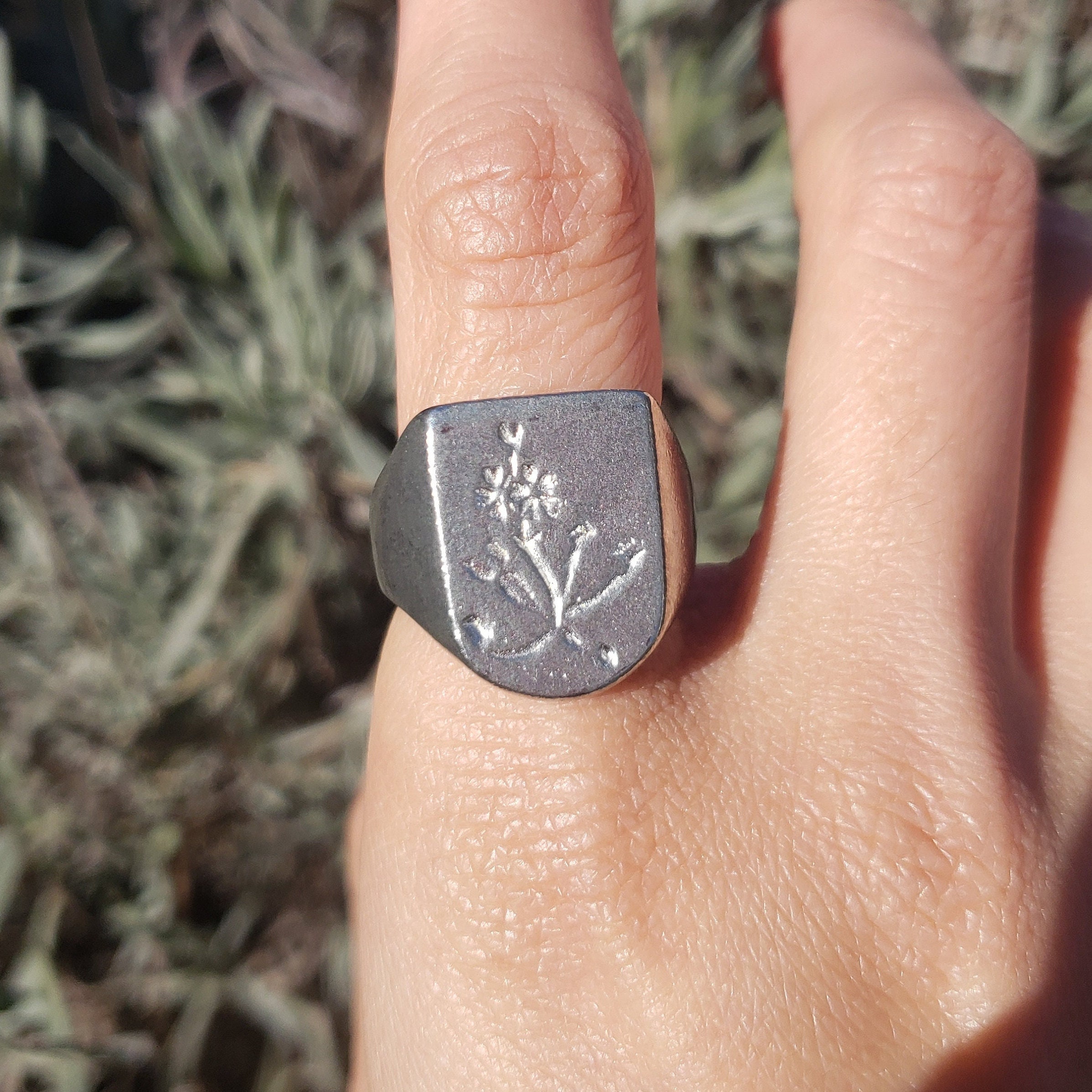 アクセサリー Signet Ring with Flower / White 925 Flower Signet