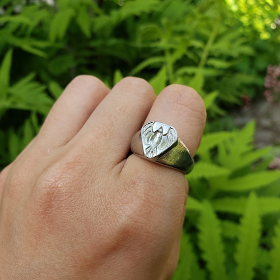 OX JEWELRY Silver Curve Signet Ring 19号 ox jewelry silver curve signet ring19号