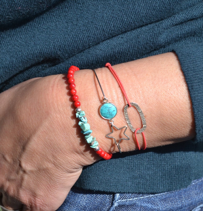 Pulsera turquesa, pulsera coral, pulsera plata, pulsera amistad, pulsera regalo, pulsera chakras, imagen 6