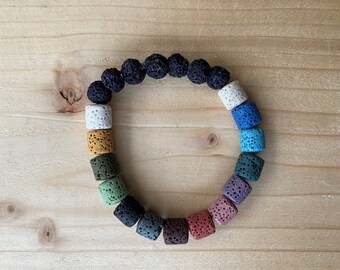 Pulsera piedra lava multicolor. pulsera hombre, pulsera chakra, pulsera amistad, pulsera elastica,