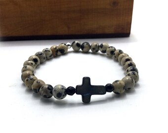 Jade dalmata bracelet, cross bracelet, nacre cross, gray nacre, minimalist bracelet, combinable bracelet, adjustable bracelet, gift for her,