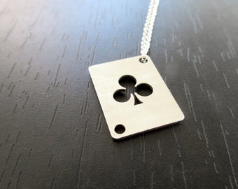 Club necklace | Authentic Necklace |Club symbol pendant |trefle necklace |trefle jewelry |silver club jewelry |playing card necklace