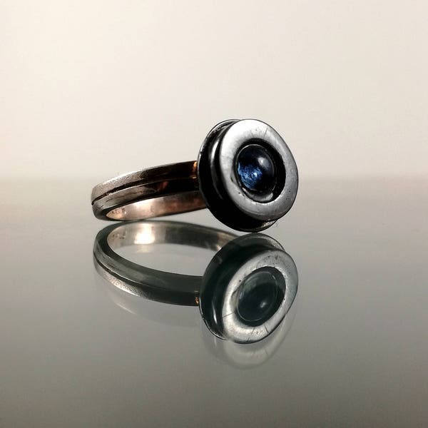 Blue glass ring |Mini glass ring |Black plated glass stone ring |Glass stone ring |Mini drum ring |Mini blue ring |Black plated ring