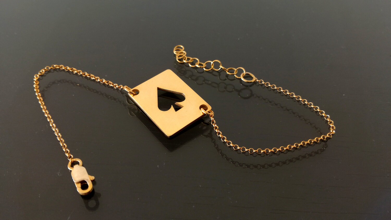 Gold Poker Bracelet, 18k Poker Chain Bracelet, Gold Poker Bracelet