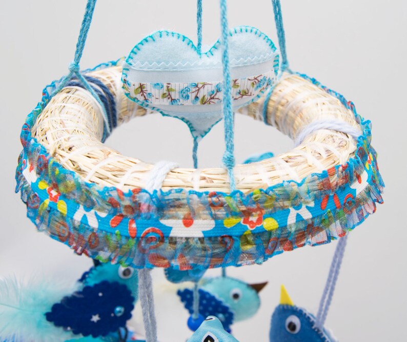 Baby mobiles Bird wall hanging nursery mobile Crib Blue Felt Etsy