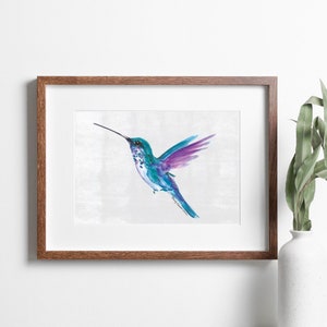 10x8 Colorful Hummingbird Gouache Watercolor Bird Painting Art Print image 2