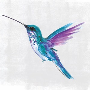 10x8 Colorful Hummingbird Gouache Watercolor Bird Painting Art Print image 5
