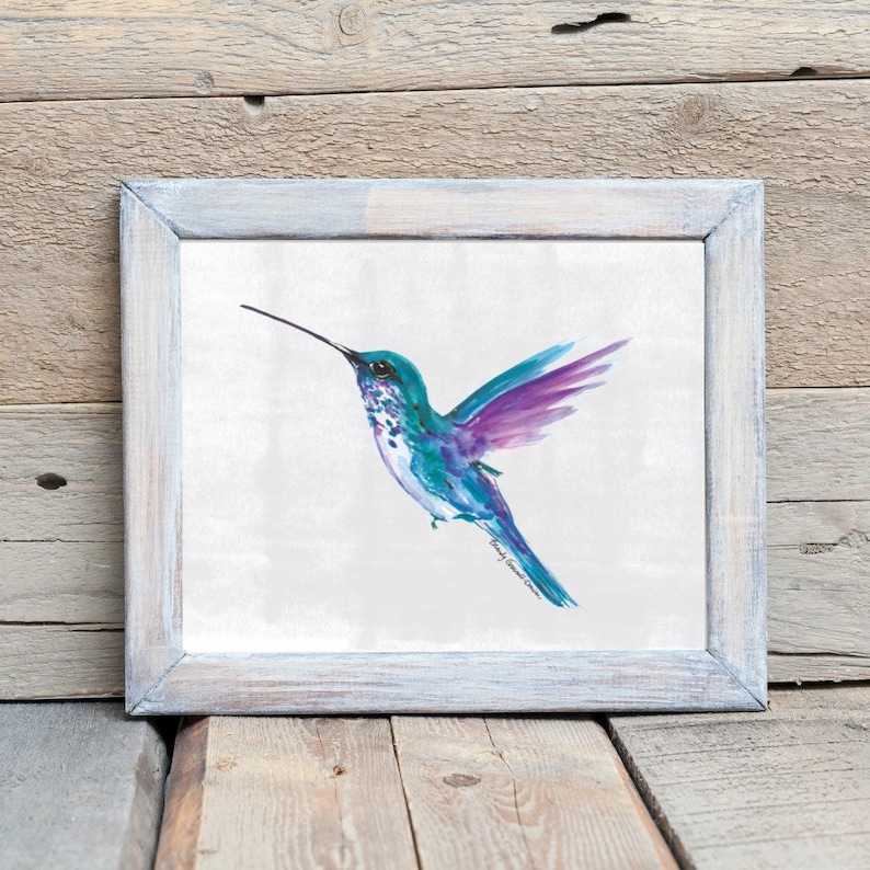 10x8 Colorful Hummingbird Gouache Watercolor Bird Painting Art Print image 4
