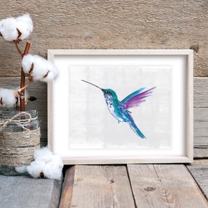 10x8 Colorful Hummingbird Gouache Watercolor Bird Painting Art Print image 1