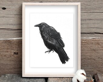 8x10 Raven Gouache Watercolor Bird Painting - Art Print