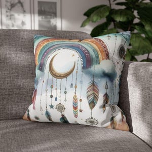 Dreamy Rainbow Boho Pillowcase, Cozy Home Decor, Gift for Dreamers, Bohemian Style Cushion Cover, Child&#39;s Room Accent, Colorful Pillow Cover
