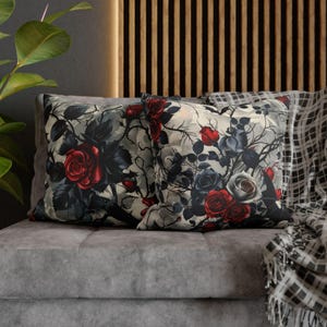 Gothic Bats & Roses Floral Reversable Pillowcase, Elegant Home Decor, Couch Cushion Cover, Halloween Decor, Vintage Style, Gift for Her