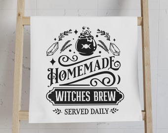 Handmade Witches Brew Hand Towel: Witchy Kitchen Decor, Halloween Gift, Spooky Home Accessory, Daily Use Towel, Unique Gift Witches.