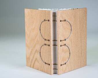 Red Oak Cover Book with Sewn-on-Cords Binding and Hand-Hammered Metal Hardware | 0230