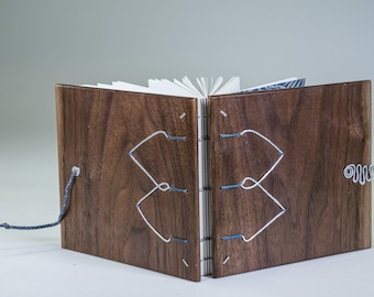 Walnut Cover Book with Sewn-on-Cords Binding and Hand-Hammered Metal Hardware | 0227