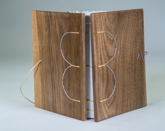 Walnut Cover Book with Sewn-on-Cords Binding and Hand-Hammered Metal Hardware | 0237
