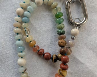 Autumn Woods Gemstone Rondelle Necklace with large silver coloured Carabina Clasp