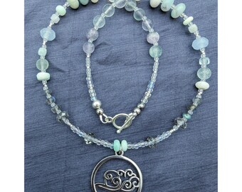 Elemental Air Gemstone Bead Necklace with Silver Coloured Cloud Pendant.