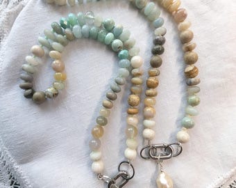 Ocean Dream Gemstone Rondelle Necklace with Pearl pendant