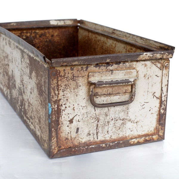 Vintage Industrial Bin / Metal Bin / Lyon Bin / Iron Bin / Battered Bin / Industrial Storage