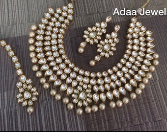 Indian Jewelry kundan necklace earrings tika tikka jhumar Passa Pakistani designer bridal Jewels