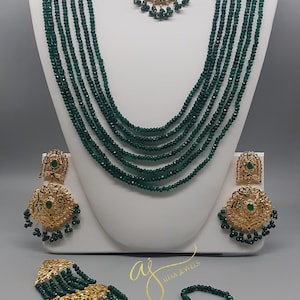 Hyderabadi jewelry, Hyderabadi jadau, Hyderabadi choker, jadau bridal set, emerald green, nizam jewelry, Pakistani designer jewellery, Adaa